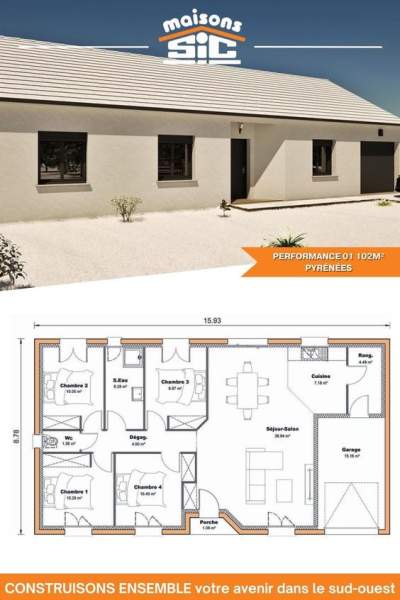 Plan maison plain pied garage