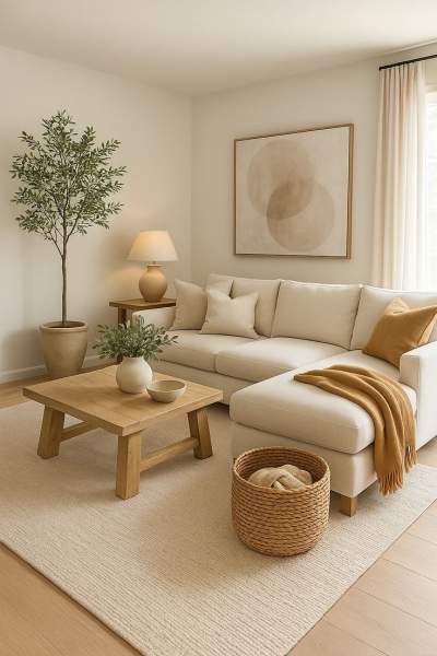 Salon bois blanc cocooning