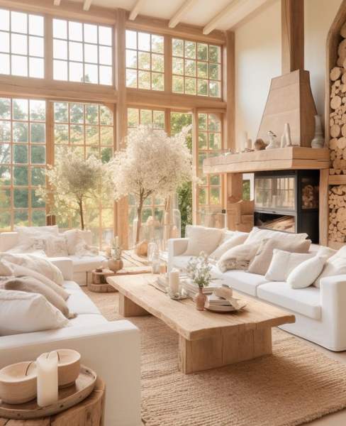 Salon bois blanc cocooning