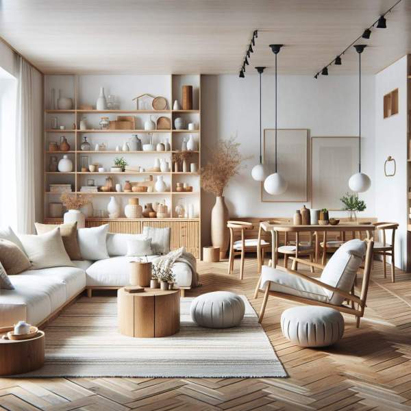 Salon bois blanc cocooning