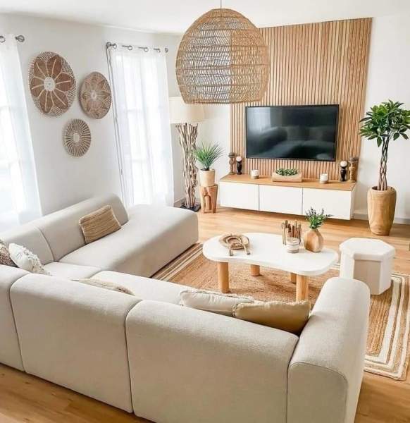 Salon bois blanc cocooning