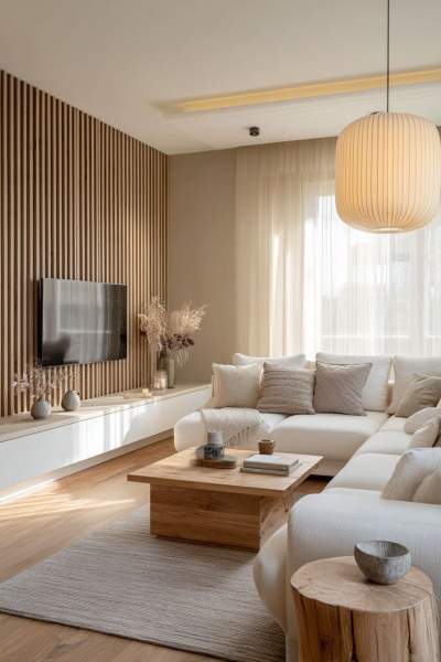 Salon bois blanc et bois