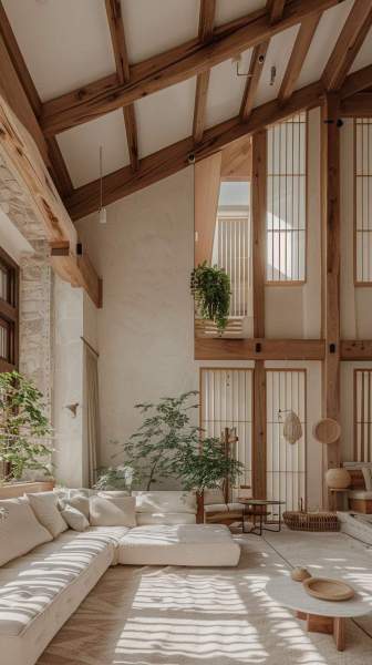Salon bois blanc et bois